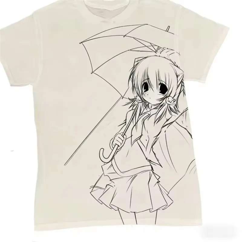 AIR Anime Minagi Tohno Retro Line Art Y2K Aesthetic Graphic T-Shirt Cotton Men Women Streetwear Tee