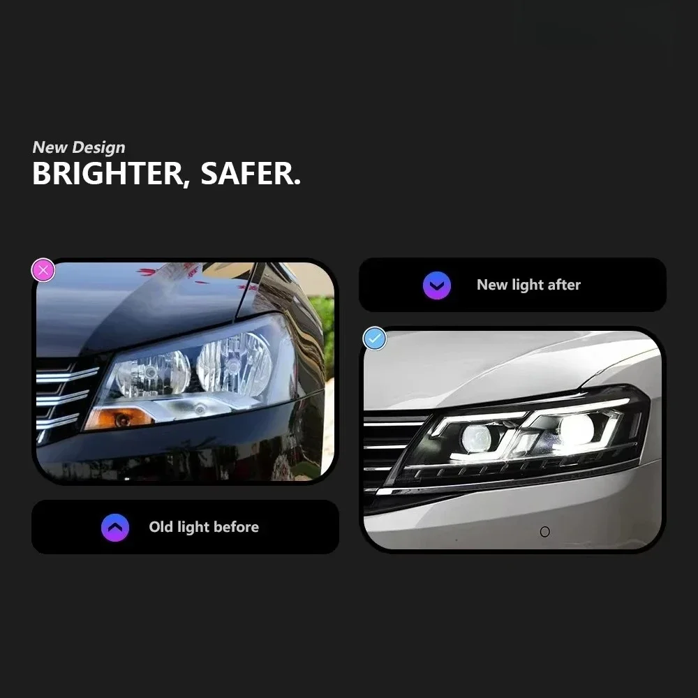 Passat B7 US Spec V5 2011-2015 DRL LED Upgrade Headlights Turn Signal Head Lamp Assembly Signal Auto Accessories for