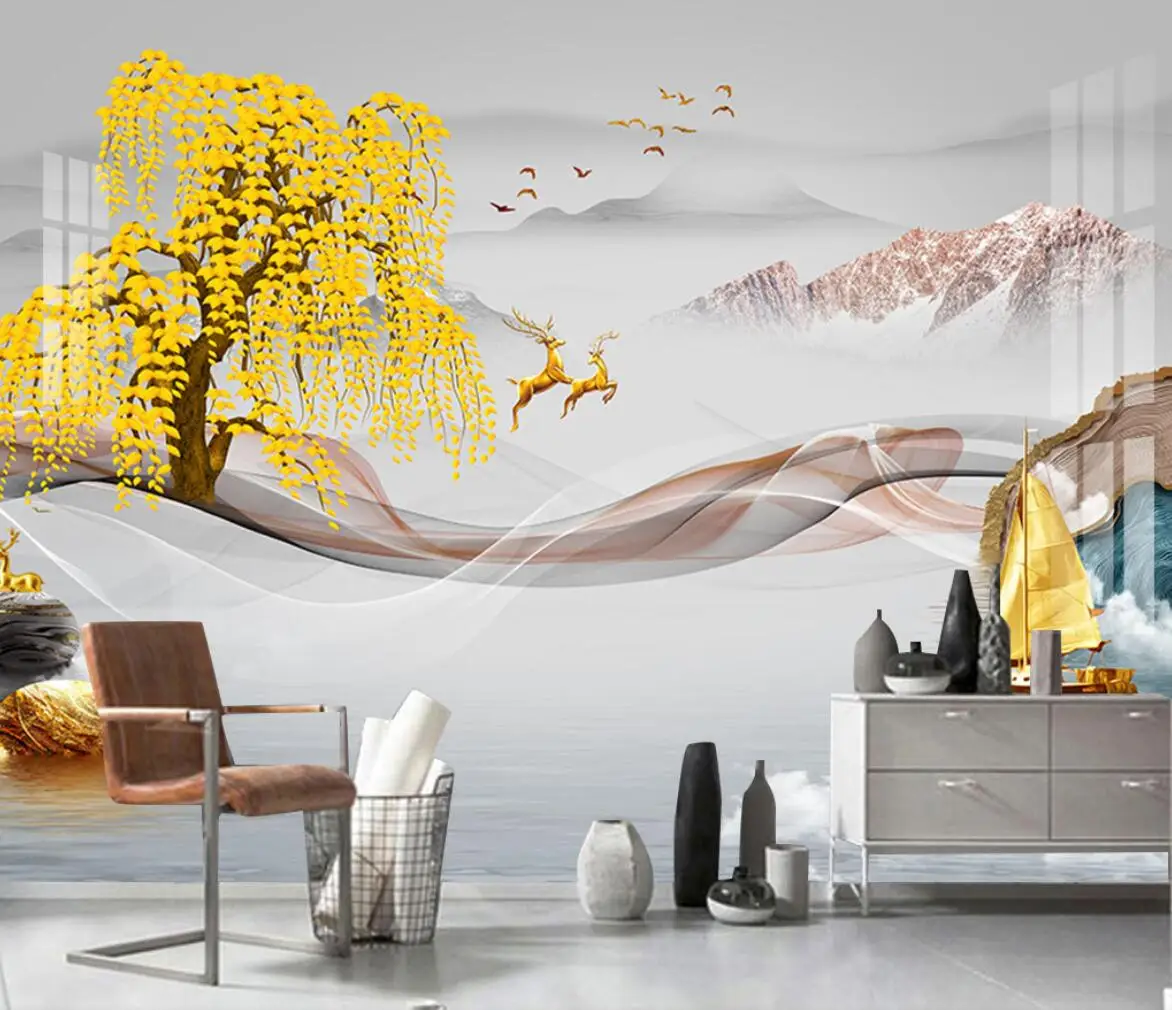 Custom Mural Wallpaper Art Living Room Decor Chinese Ink Landscape Painting 3D Home Improvement Wall Paper Papel De Parede
