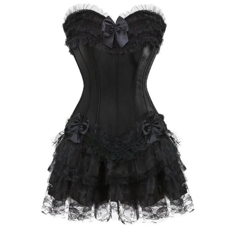 Sexy Corset Dress with tutu Skirt for Women Satin Bustier Tops Lace Skirt Purple Corset Costume Plus Size Overbust Corset