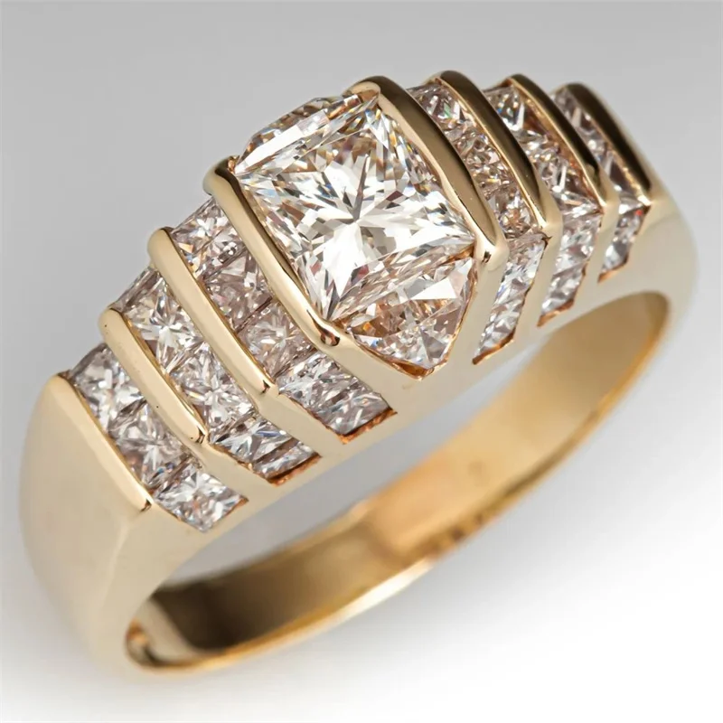 Eleganter Funkelnder Synthetischer Zirkonia-Design Vergoldeter Verlobungsring für Frauen Wunderschöner Modischer Brautschmuck Hochzeitsgeschenk