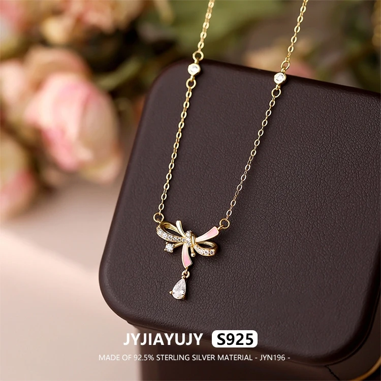 

JYJIAYUJY 100% Whole Original Sterling Silver S925 45CM Necklace Chain In Stock Bow Fashion Jewelry Gift Daily JYN196