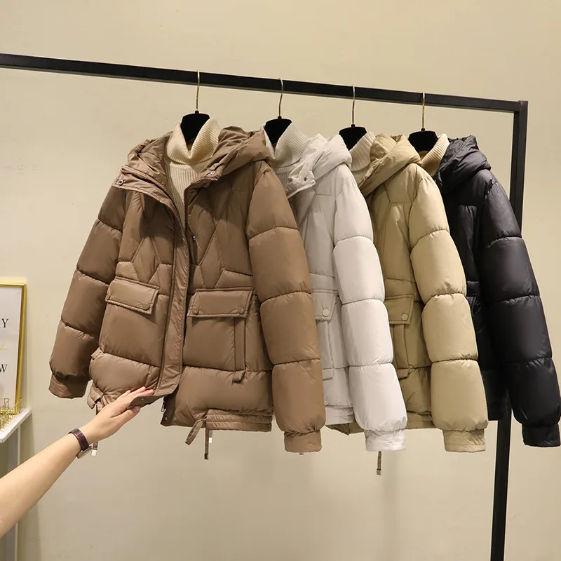 Korean Coat Winter Women Windproof Puffer Jacket Thick Warm Parka Long Sleeve Hooded Snow Clothes Casual Loose Outerwear New