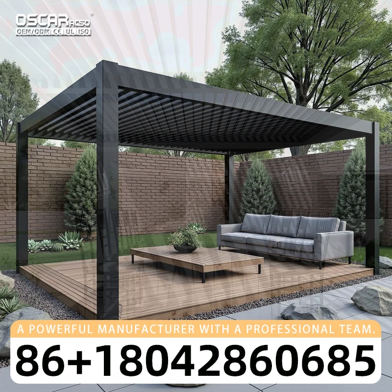 Outdoor Waterproof Aluminium Louvered Roof Retractable Folding Pergola Cover Motorized Eco Friendly for Garden Patio Balcony per