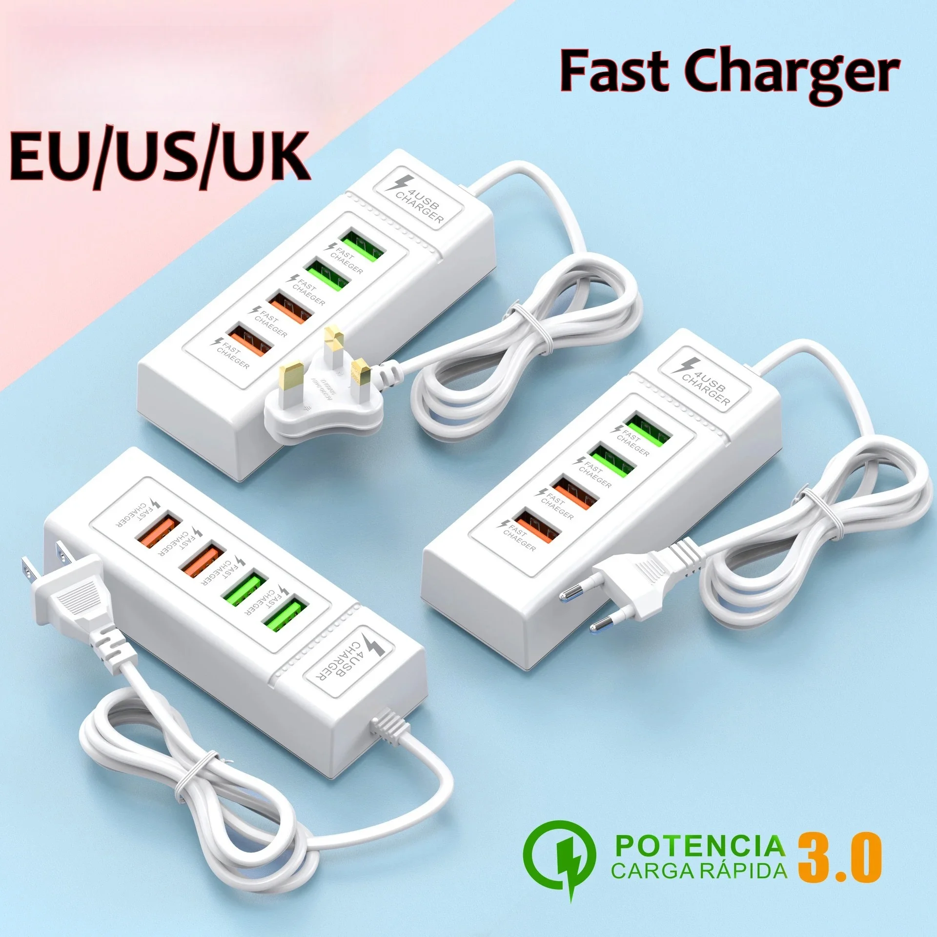 4-Port USB Charger Station 4USB 2Type-C Fast Wall Adapter for iPhone Samsung Xiaomi Huawei EU US UK Plug Travel Power Adapter