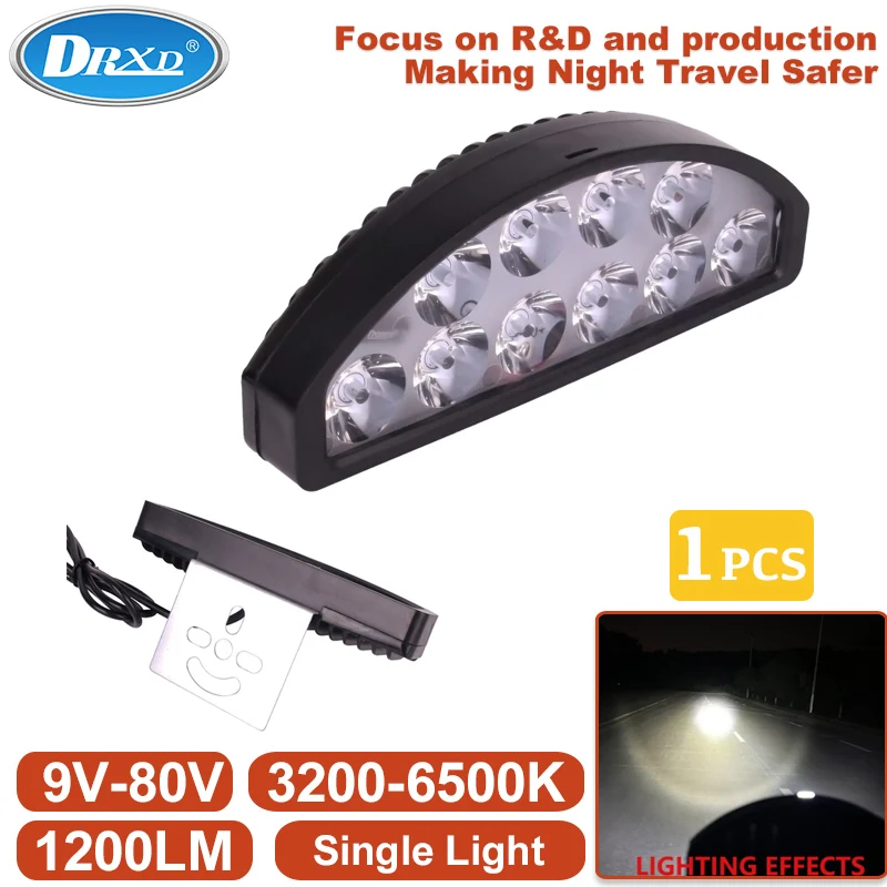 

1200LM DC 9-80V 12W Светодиодные фары для мотоциклов Прожекторы 3200-6500K Одиночный свет Водонепроницаемый длительный срок службы для скутеров.