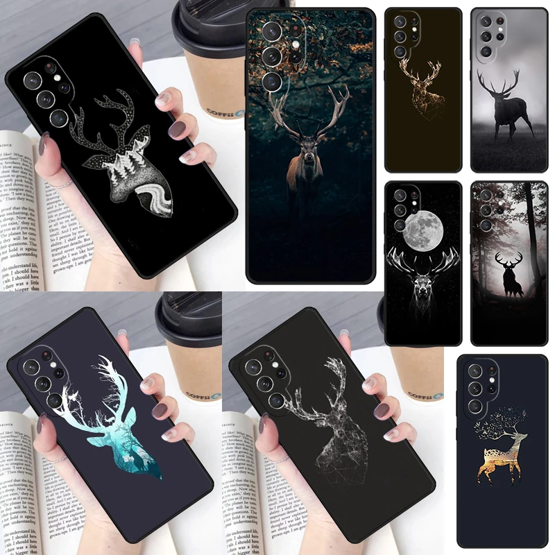 Black Reindeer Deer Cover For Samsung Galaxy S23 Ultra S22 S20 S21 FE S8 S9 S10 Plus Note 10 20 Ultra phone Case