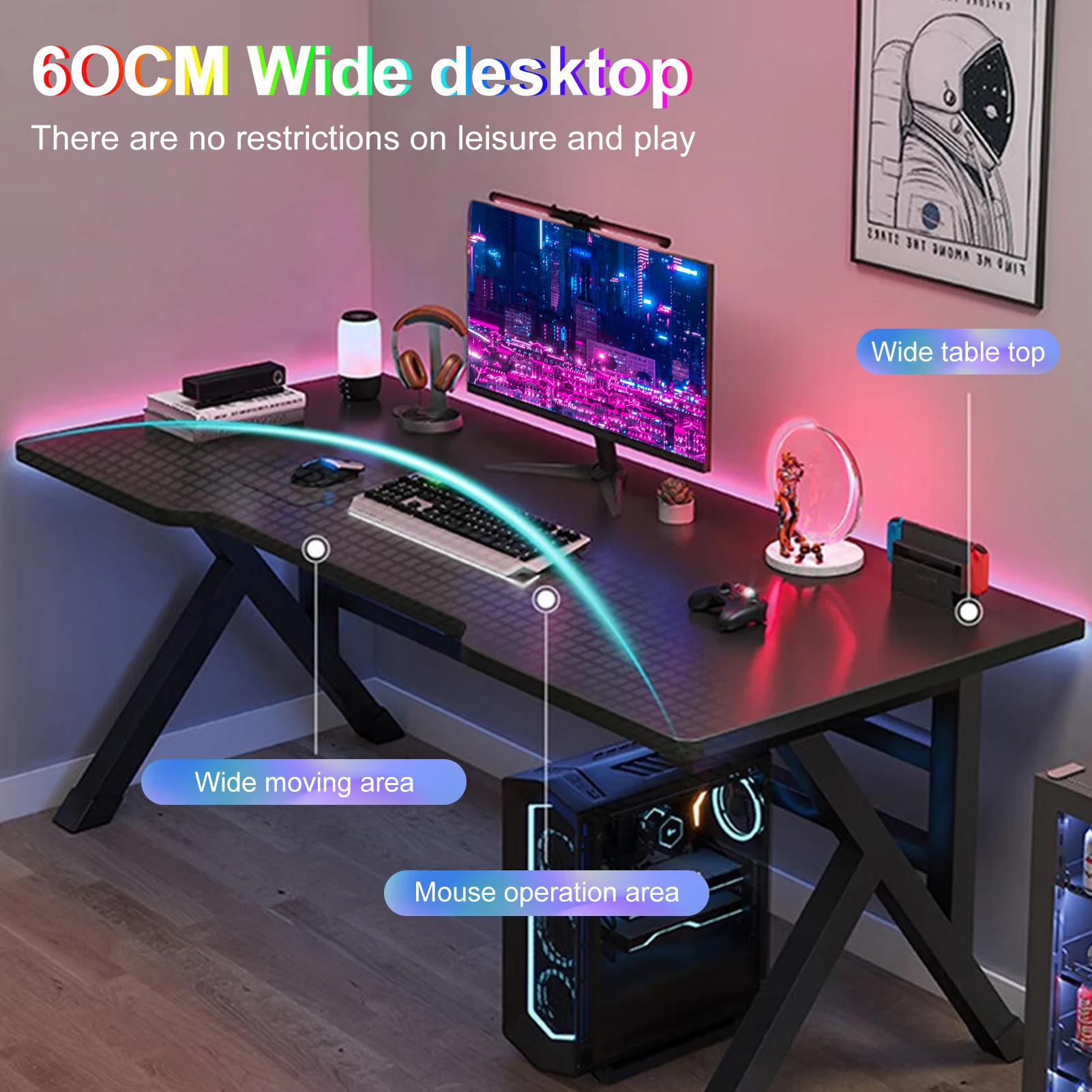 Rectangle Shaped Desk Corner Gaming Desk Computer Desk with Large Desktop Studying and Working and Gaming for Home Work Place