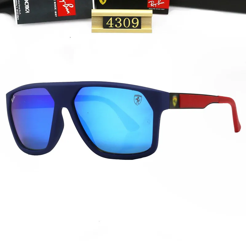 Rayban Resin Lenses 4309 Sporty Wraparound Polarized Sunglasses Sun Glasses with Bold Black Frame Striking Red Accents in box