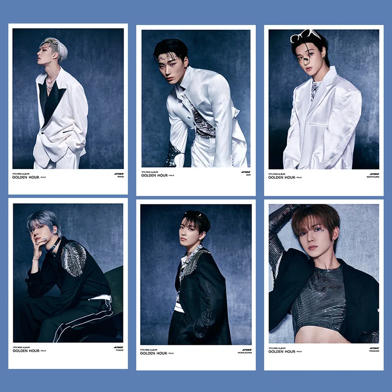 Kpop ATEEZ GOLDEN HOUR : Part.2 Album Posters Mingi Seonghwa Wooyoung San Concept Photo Self-adhesive Wall Decorative Stickers