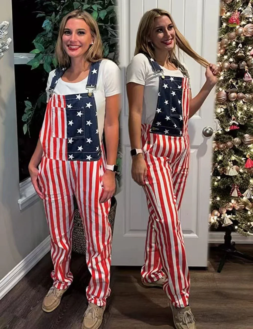 2026 New Mens Jeans Overalls American Independence Day Flag Couple Suspenders Cargo Trousers Women Jumpsuit view 2
