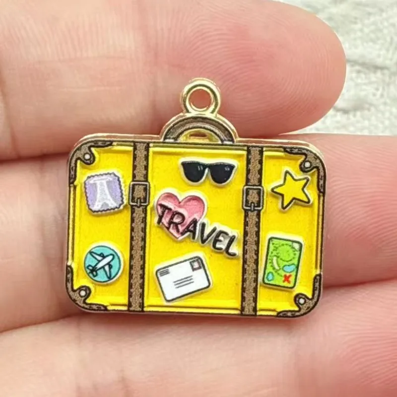 10pcs Travel World Alloy Enamel Charms Suitcase Earth Pendants for Earrings Necklace Jewelry Make