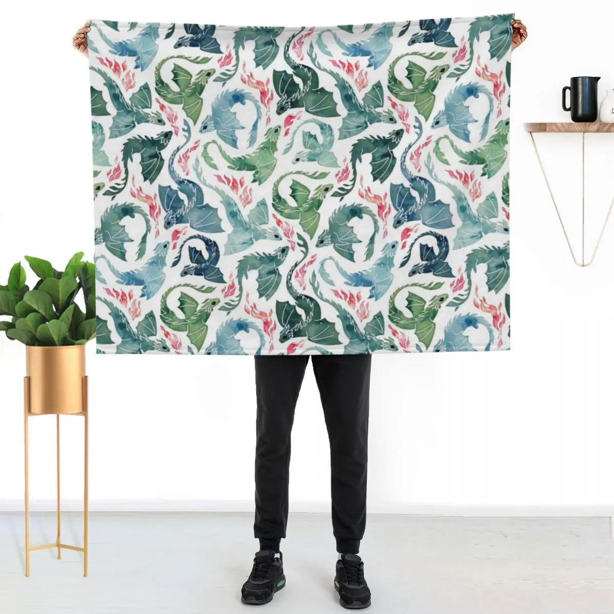 Dragon fire blue & green Throw Blanket Cozy Sofa Blanket for TV Watching Napping