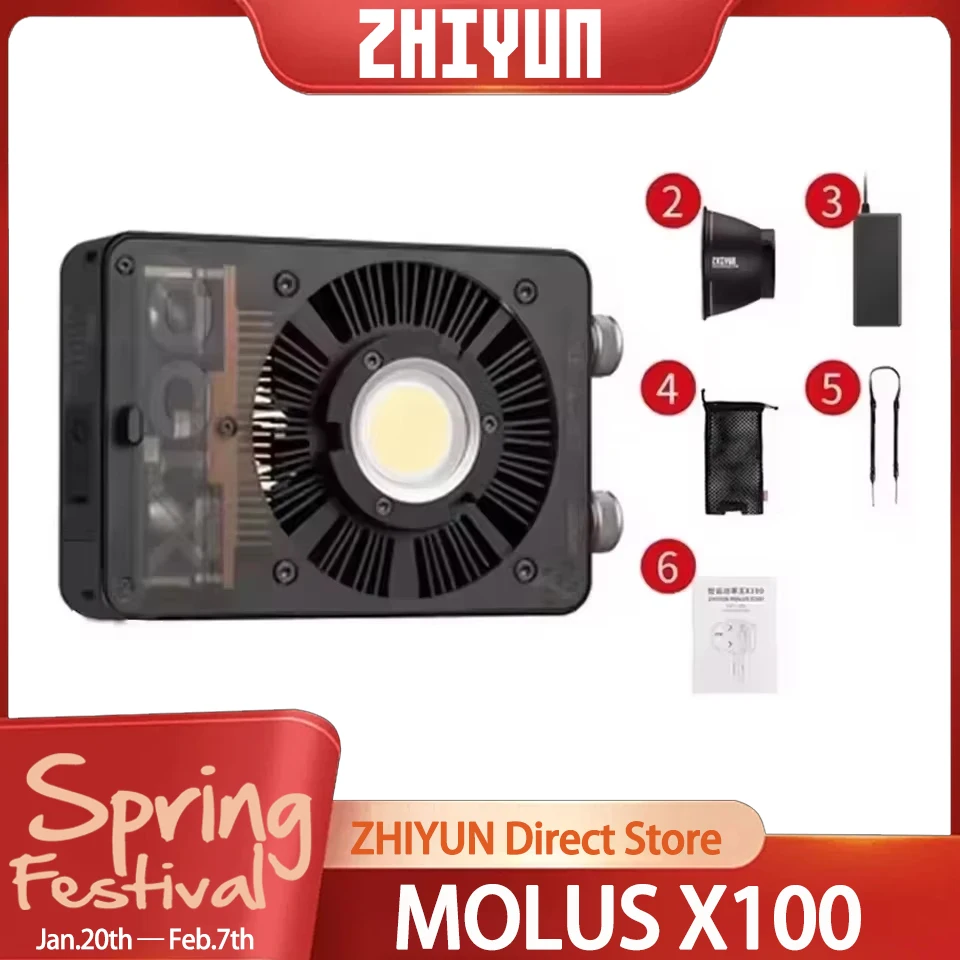 

ZHIYUN MOLUS X100 COB Photography Light 100W 2700-6500K Bi-color Mini Pocket Video Light for Film Recording Living Streaming