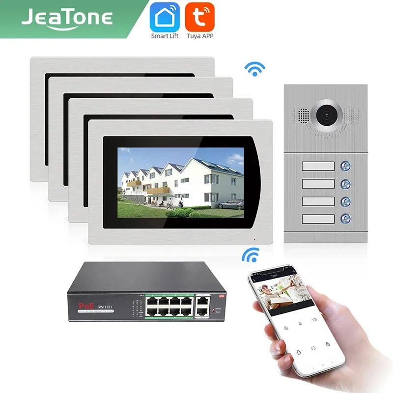 

Jeatone 7Inch Video Intercom Kit WiFi Video Peephole Doorbell Camera Wireless Home Alarm System Apartment Access Control System