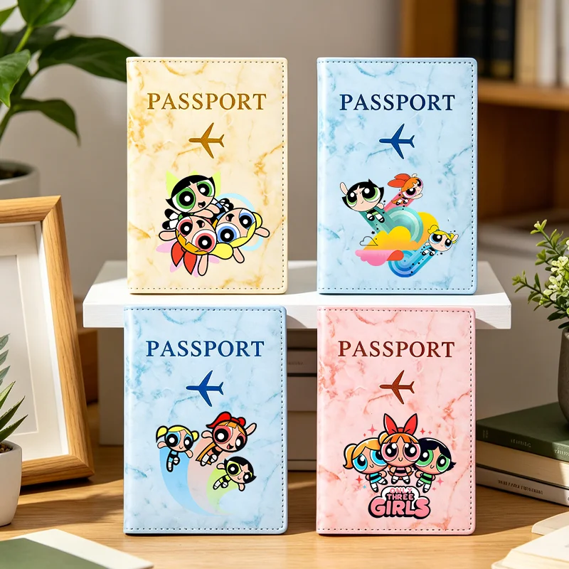 The Powerpuff Girls Passport Covers Kawaii Trend Travel Waterproof Passport ID Card Sleeve Women Ultra-thin Document Holder Gift