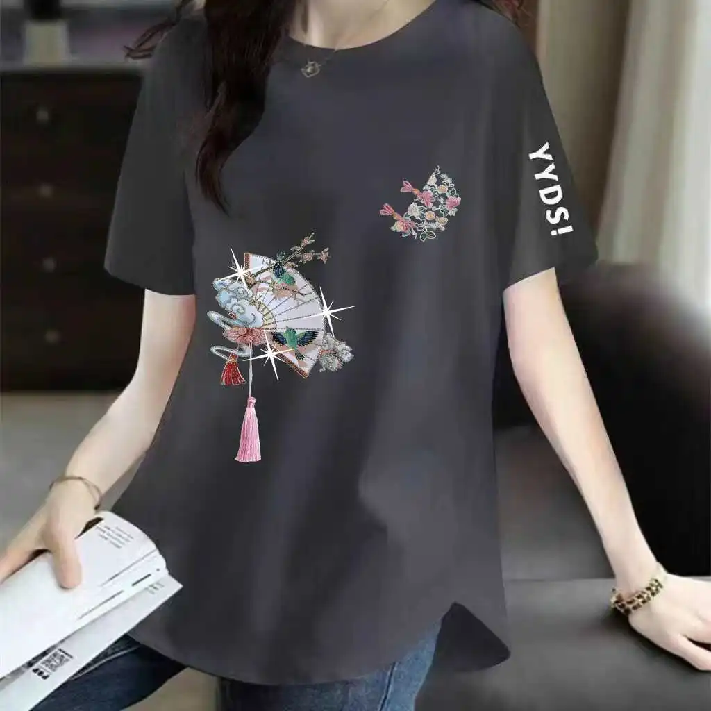 Midlife Mom's New Summer Or Sve Camiseta feminina plus size comprimento médio f Sve Body irt casual estampa criativa redonda...