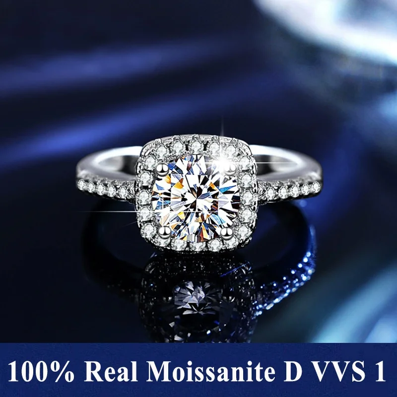 D VVS1 With GRA Certificate Moissanite Adjustable Rings Pass Diamond Tester S925 Sterling Silver For Man And Women As Gift