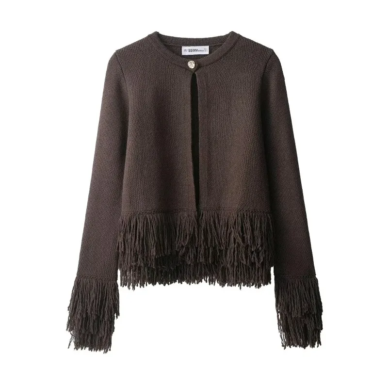 

Women's Clothing Wholesale European and American Style Solid Color Loose Tassel Button Designer Knit Sweater
