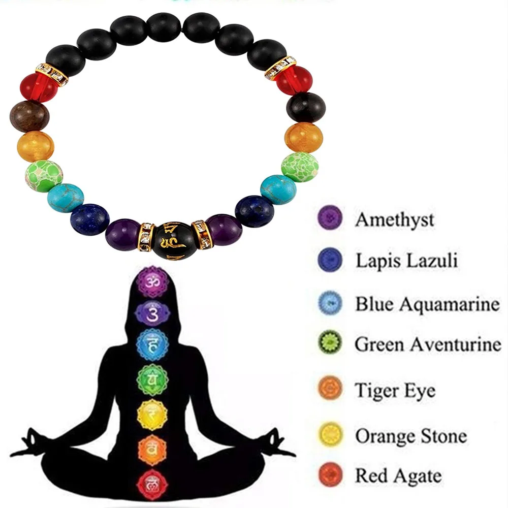 7 Chakra Energy Stone Lava Rock Bracelet Natural Stone Healing Crystals Beads Stress Relief Release Anxiety Oil Diffuser Bangle