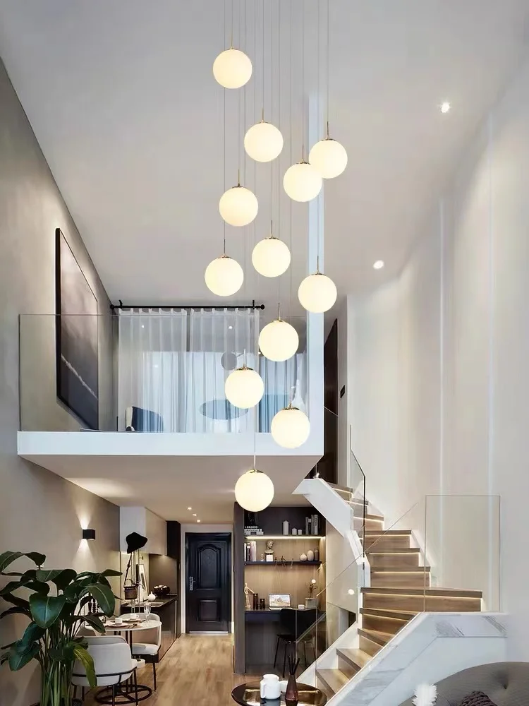 Imagem -03 - Escada Longa Luz Lustre de Luxo Sala Estar Loft Alto Duplex Edifício Oco Nordic Minimalista Esférico Vidro Conduziu a Luz