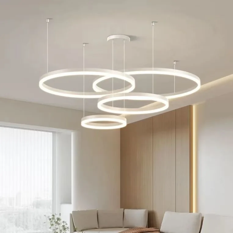 Modern Brushed Rings Led Chandelier Home Lighting Ceiling Mounted For Living Room Bedroom Hanging Lamp Gold&Coffee Color Lights