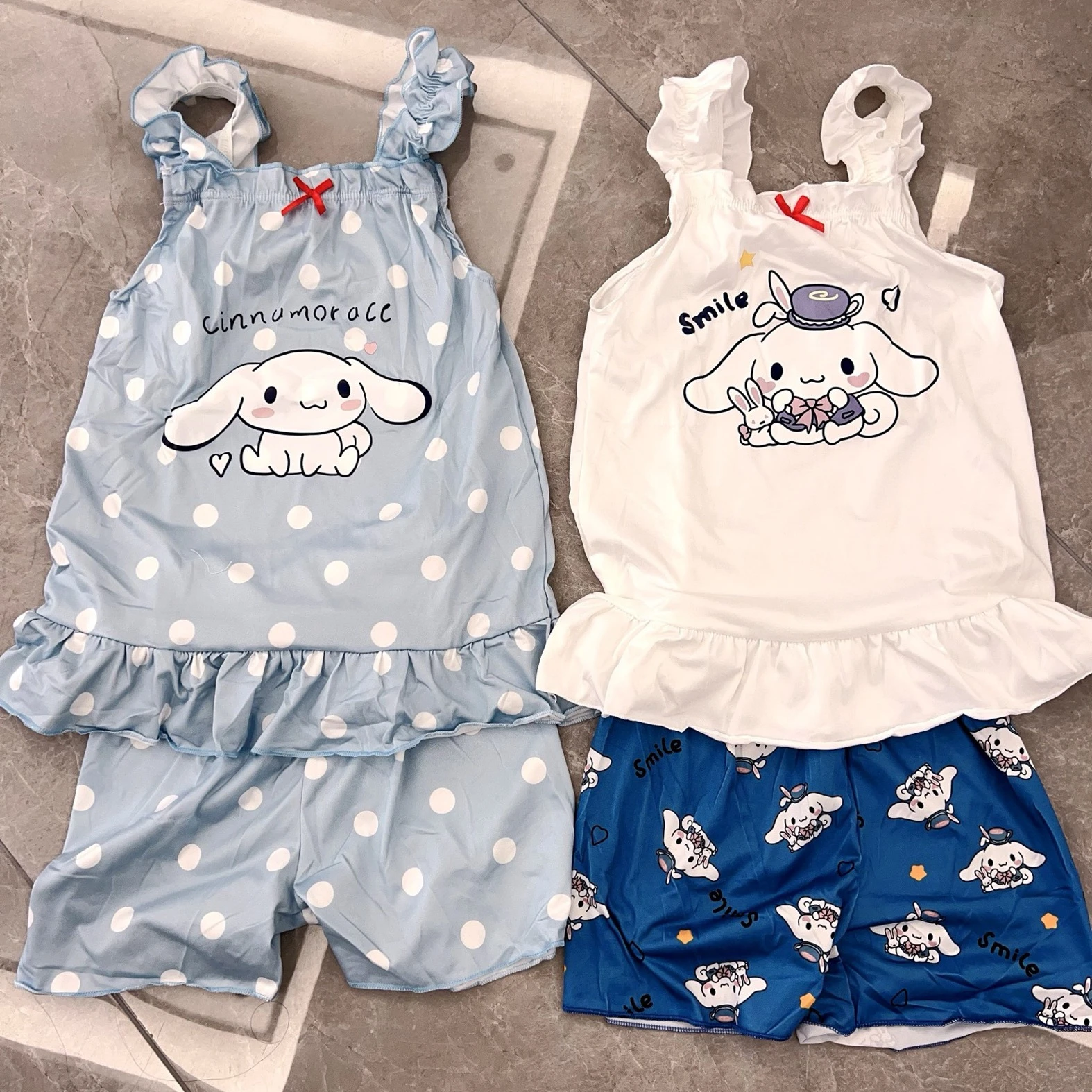 2pcs/set Sanrio Cinnamoroll Kuromi Girl Vest Sling Shorts Pajamas Suit Summer Absorbs Sweat Breathable Loungewear Girl Gift