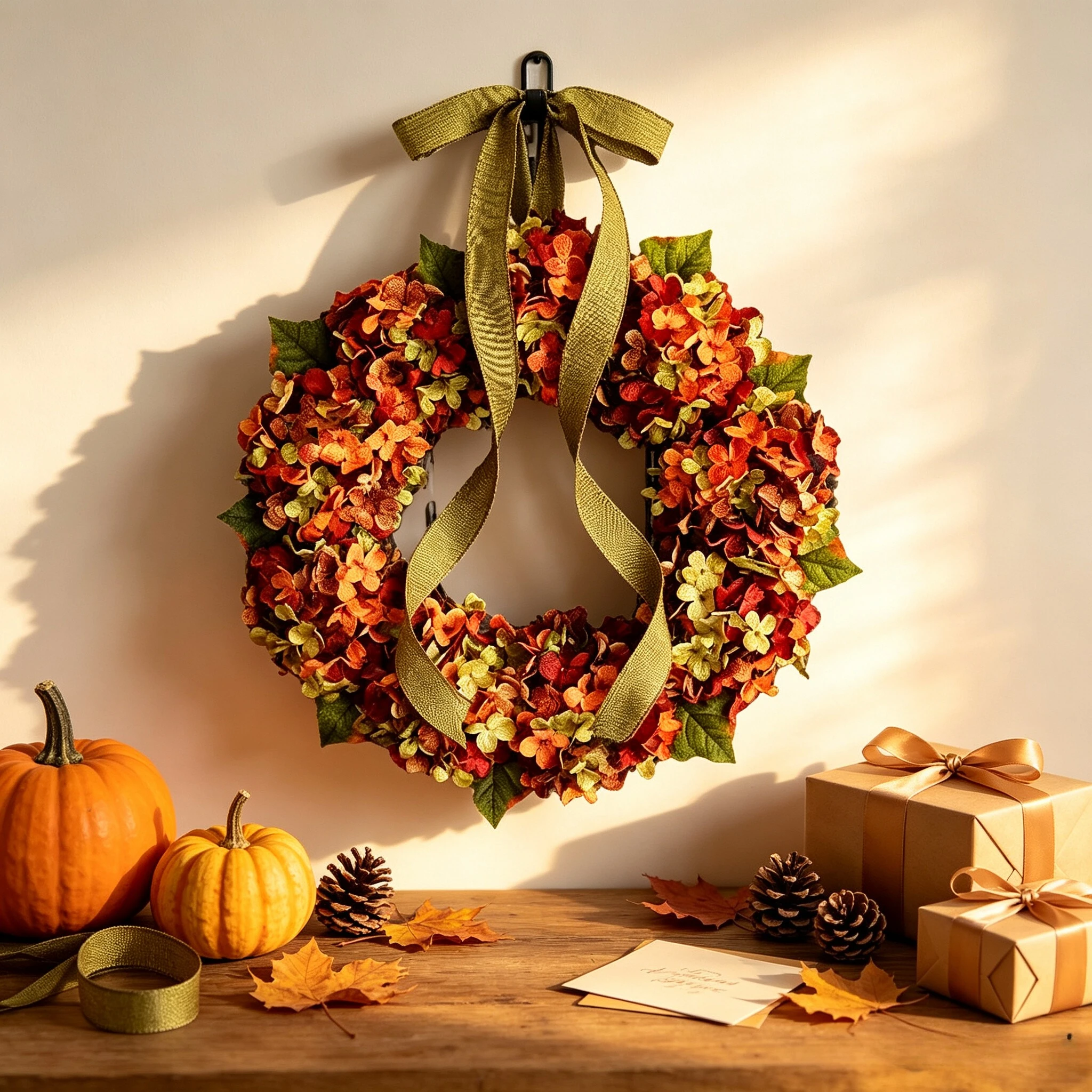 1pc Elegant Autumn Hanging Wreath with Hydrangea Flowers - Classic Style, Wall-Mounted,Ideal for Christmas & Home Decor