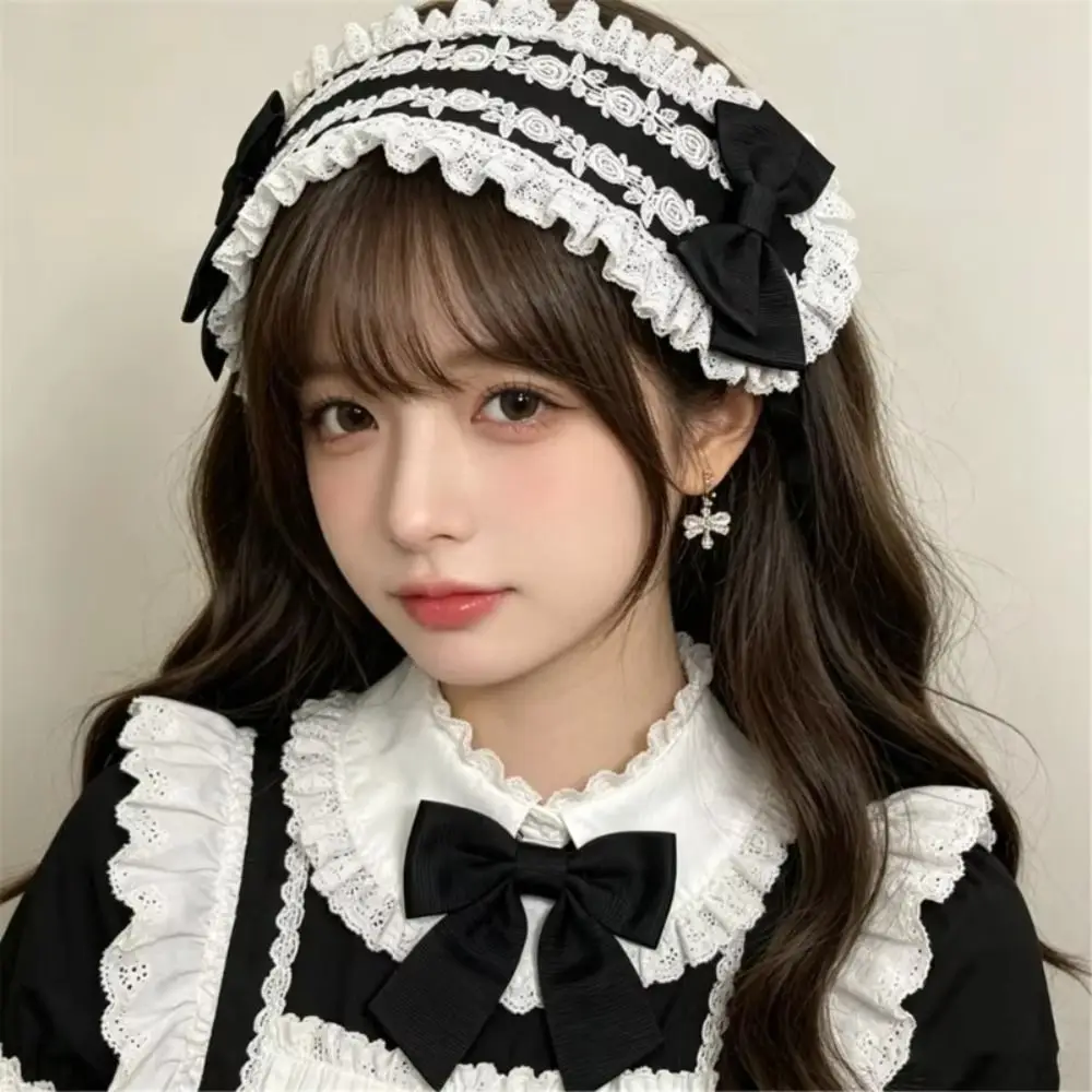 Sweet Spicy Girl Lolita Lace Headband Rivet Black Cosplay Headdress JK Kawaii Lolita Hair Clip Girls