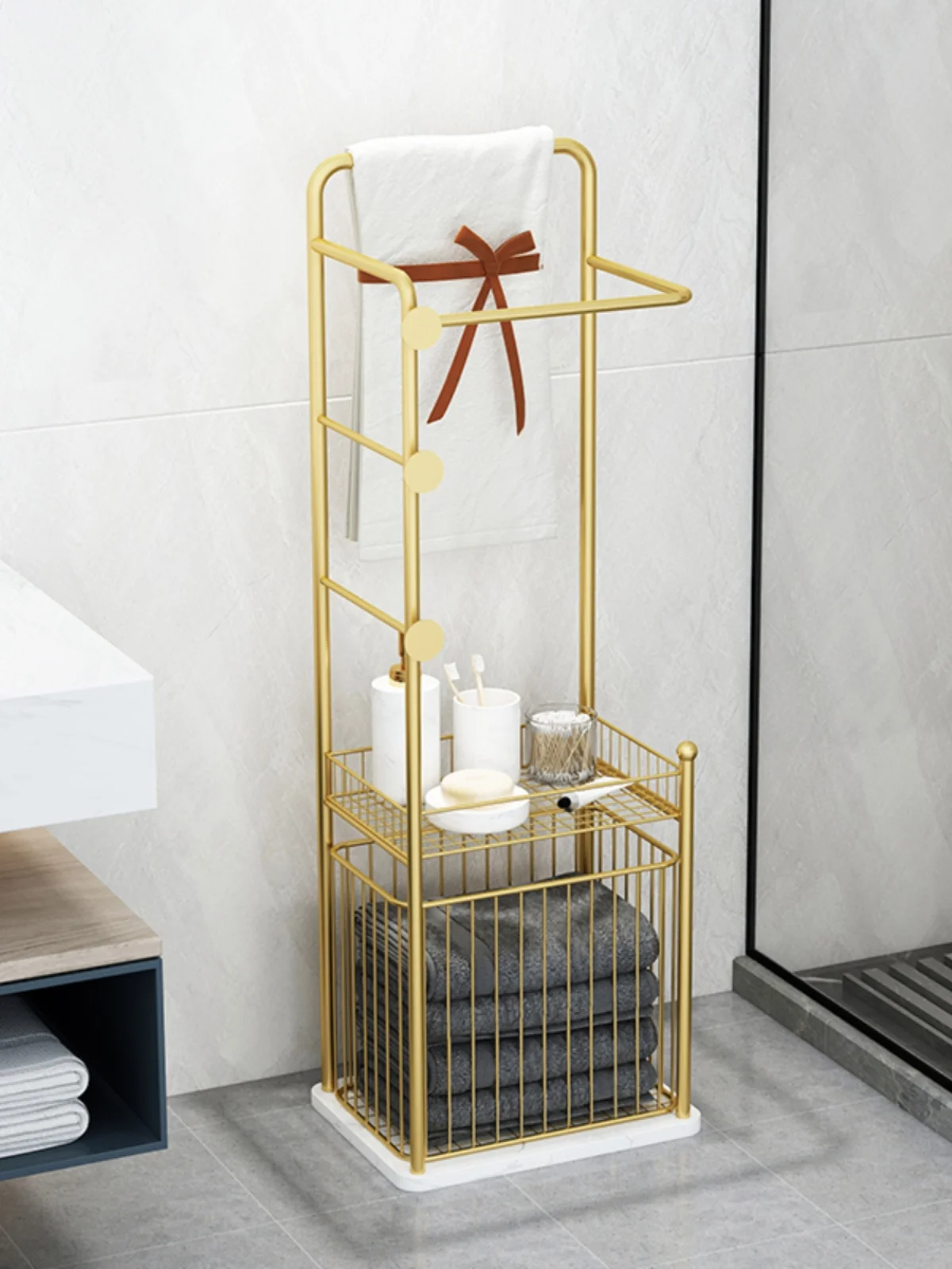 Bathroom Shelf Household Wash Table Towel Rack Floor to Floor Bath Towel Rack Toilet Multi-layer Storage Rack