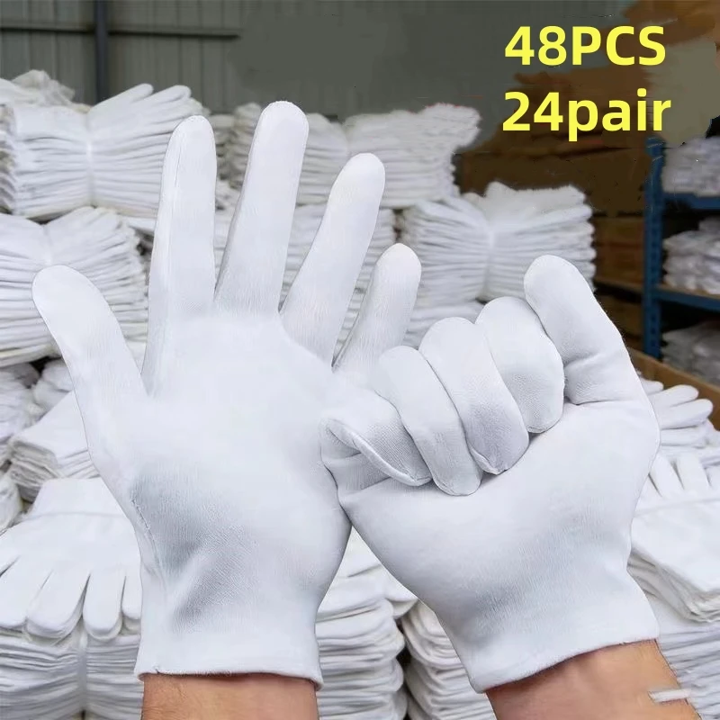 6-24Pairs White Cotton Work Gloves High Stretch Soft Gloves for Dry Hands, Film Handling SPA Ceremonial & Household Cleaning