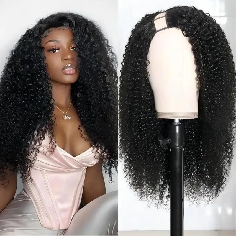 

Eversunny Peruvian Hair Wig Black Glueless Kinky Curly Human Hair Wigs for Women No Glue Curly 1x4 U V Part Quickly