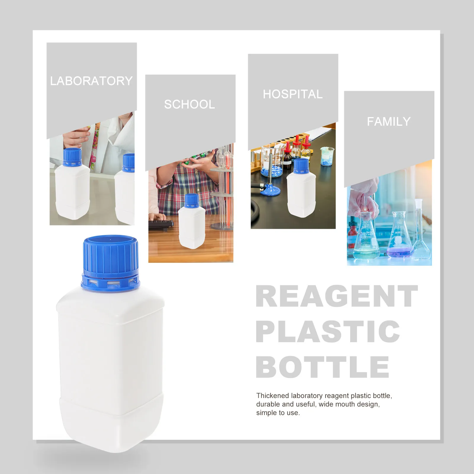 

Набор из 5 пластиковых лабораторных бутылок с широким горлом и крышками для химических реагентов, квадратные, малые