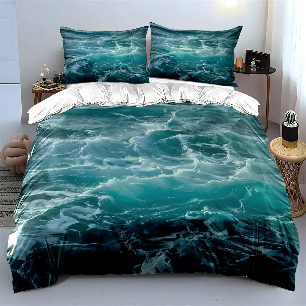 3D Blue ocean waves pattern. Print Bedding Set 1 Duvet Cover 2 Pillowcases for Adult and Children Luxury Gift Full Size