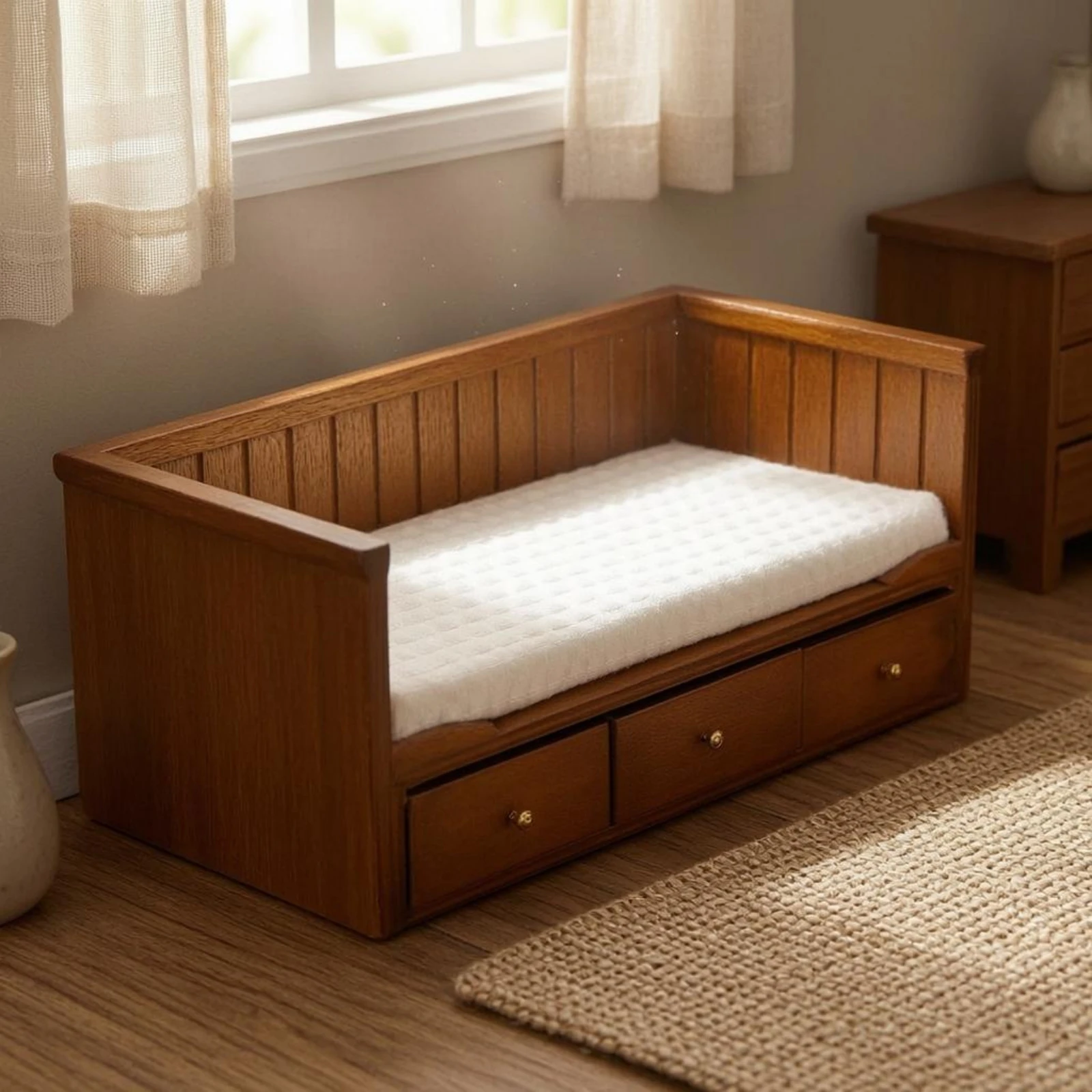 

1/12 Scale Dollhouse Bed Retro Style Dollhouse Miniature Bed Solid Wood White Finish