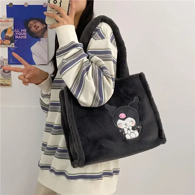 Sanrio-Bolsa Hello Kitty para meninas, grande capacidade, bolsa de ombro dos desenhos animados, bolsa de maquiagem fashion, Kuromi e bento, nova