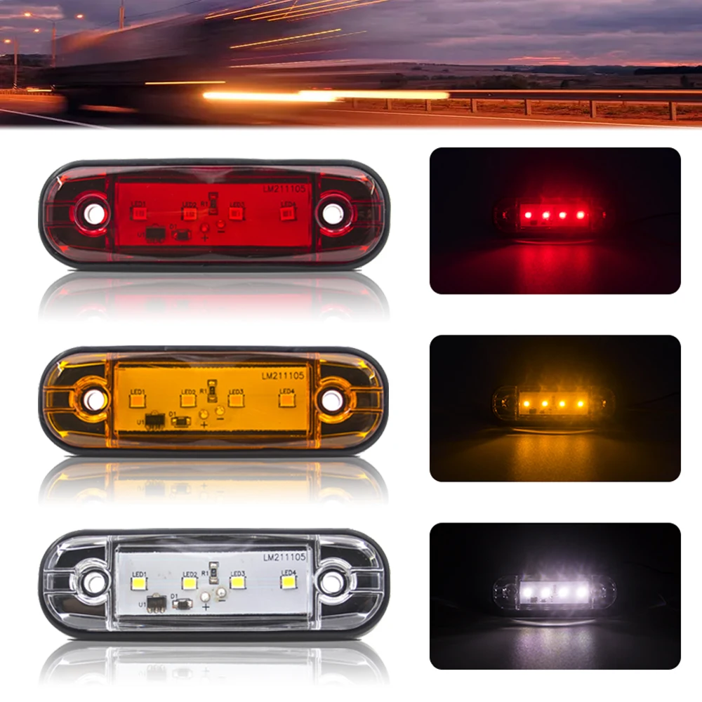 DC 12V 24V 4 LED Truck Warning Light SUV Car Motorcycle Truck Turn Signal Reversing Light Orange White Red LED Side Marker Lamp