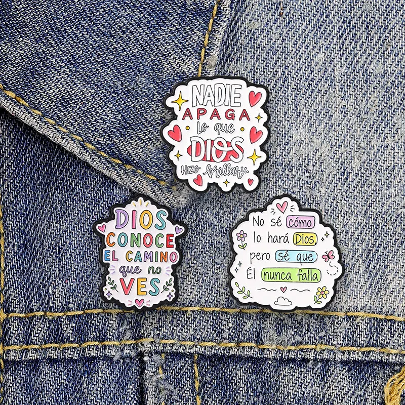 Cartoon-Spanisch-Slogan-Tier-Herz-Planeten-Emaille-Abzeichen, positive motivierende Worte, Anstecknadel, süße Brosche, Accessoire, Geschenke – Detail 7