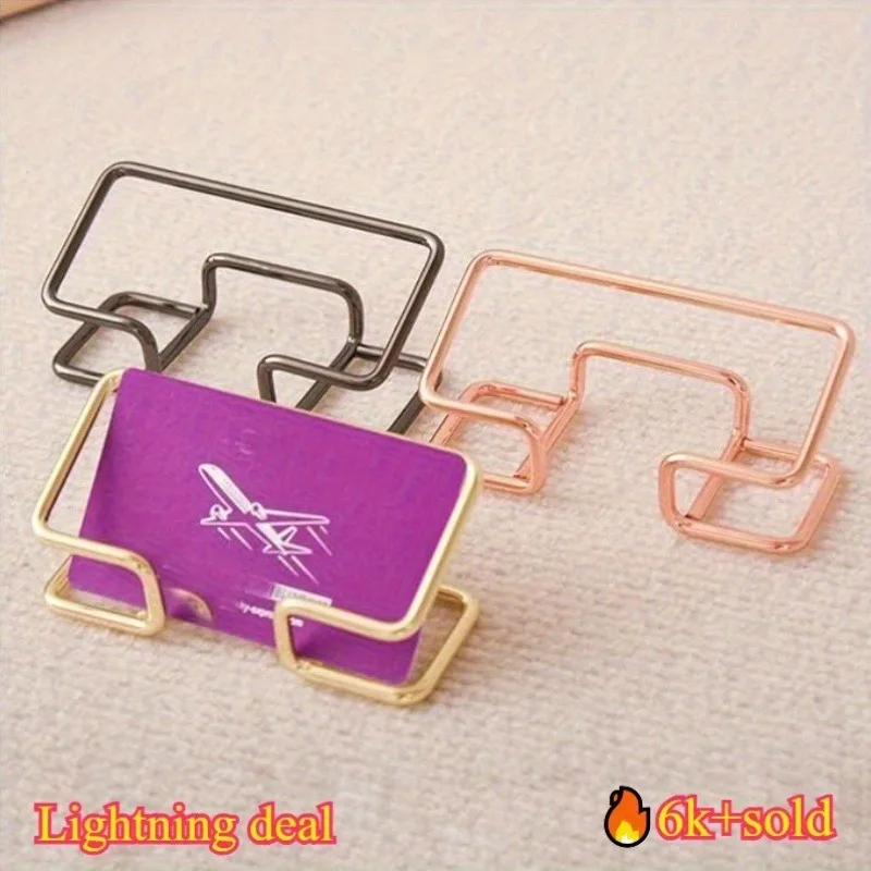 1Pc Cute Metal Desktop Business Card Holder, Front Desk Card Storage Organizer Holds Up to 100 Business Cards