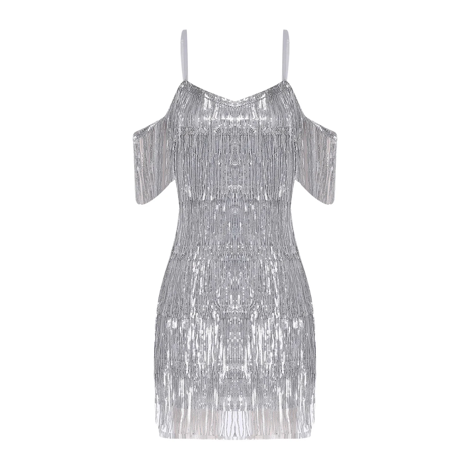 ชุดแสดงเต้นแทงโก้ละตินสำหรับผู้หญิง ประดับเลื่อมวิบวับ เหมาะสำหรับงานดิสโก้ คลับ งานเลี้ยงค็อกเทล ชุดเดรสสั้นแบบมีระบายพู่ห้อย