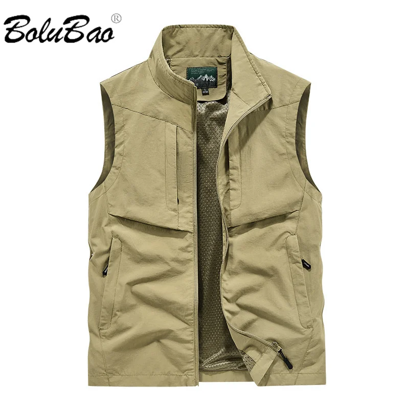 

BOLUBAO 2024 Outdoor Casual Vest For Men Solid Color Big Pocket Fishing Coat High Quality Design Selling Casual Vest For Men