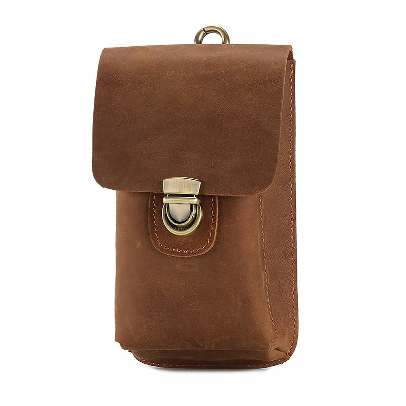 YH3137 Real Leather Men's Retro Crazy Horse Leather Phone Bag Vertical Top Layer Cowhide Pants Waist Small Hanging Bag