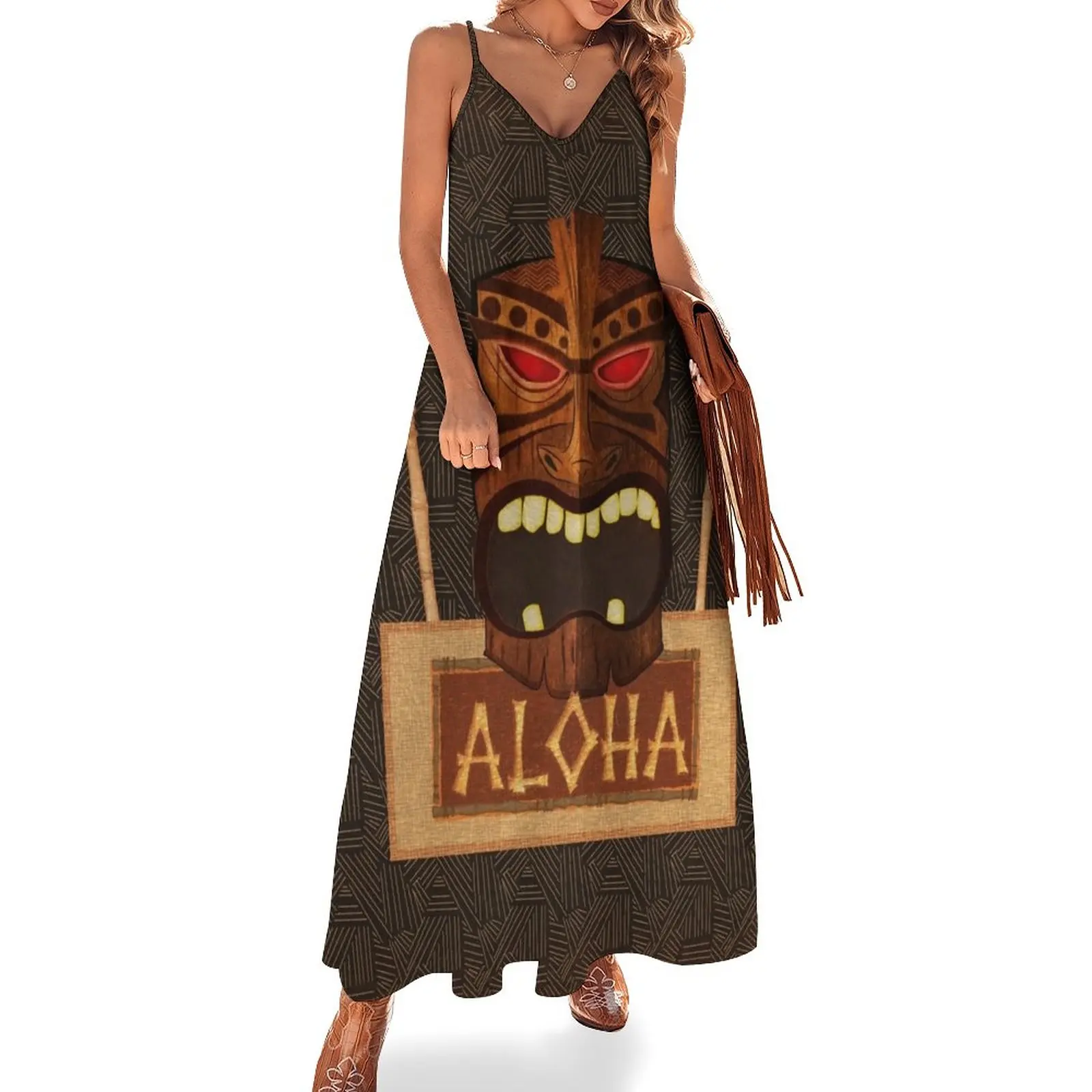 

Vintage Wood Tiki Aloha Sleeveless Dress women's summer jumpsuit dress for women summer