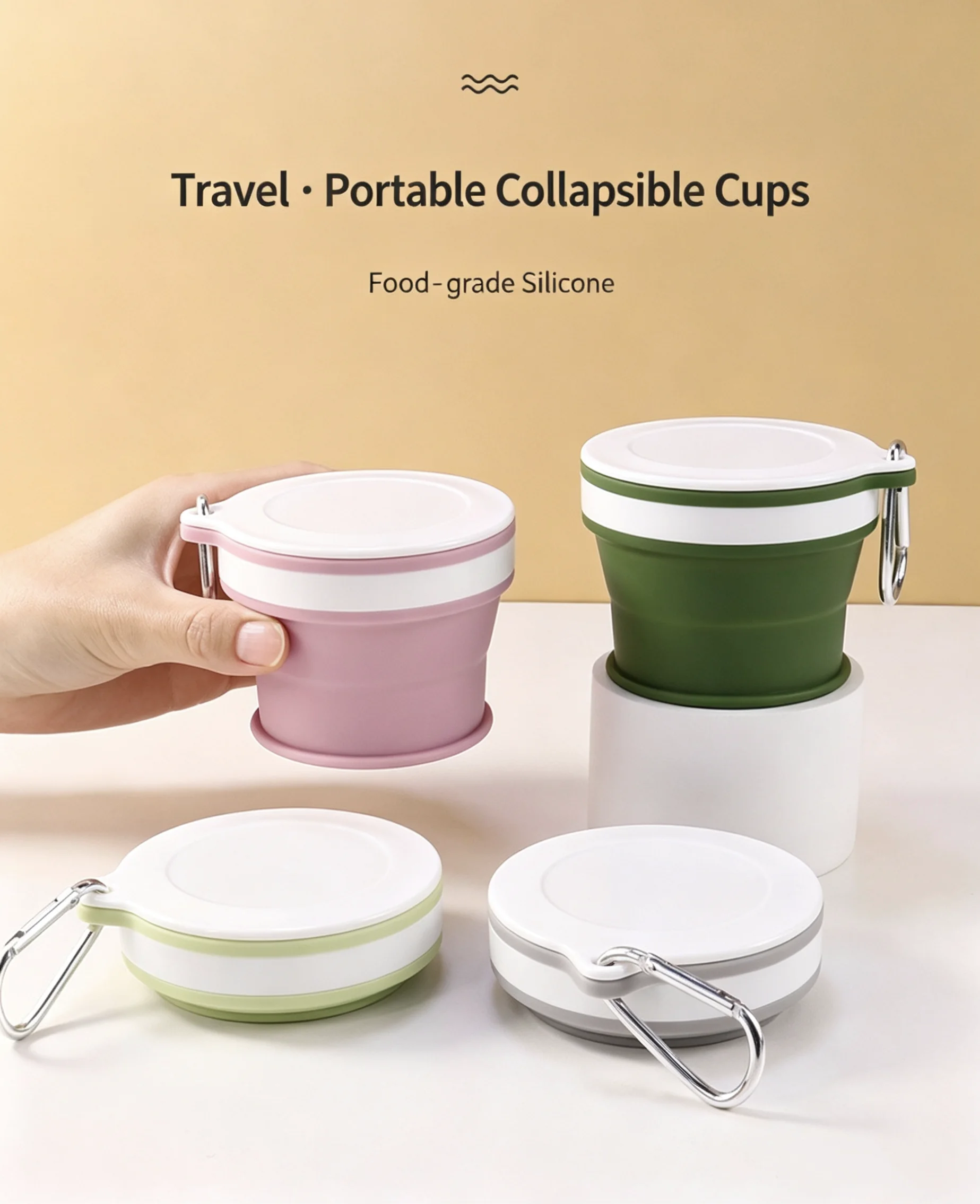 Faltbarer Silikon-Wasserbecher mit Haken, geeignet für Outdoor-Aktivitäten, Geschäftsreisen und Reisen, tragbarer Mundspülbecher, Kaffeebecher.