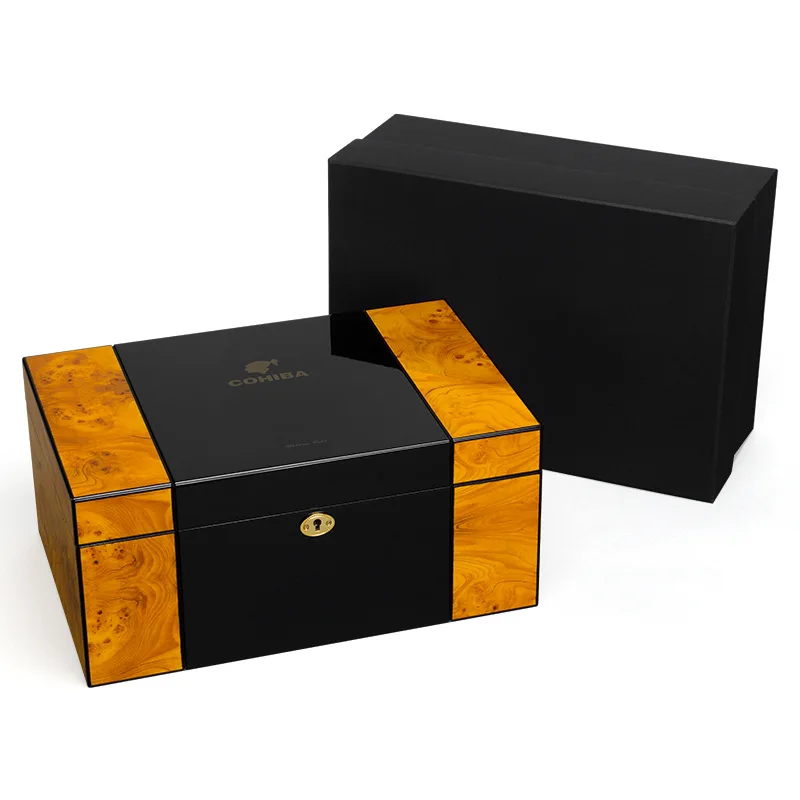 Humidor de cigarros de madera de cedro de España, caja de cigarros de pintura de doble capa, gabinete de temperatura constante y humedad, madera