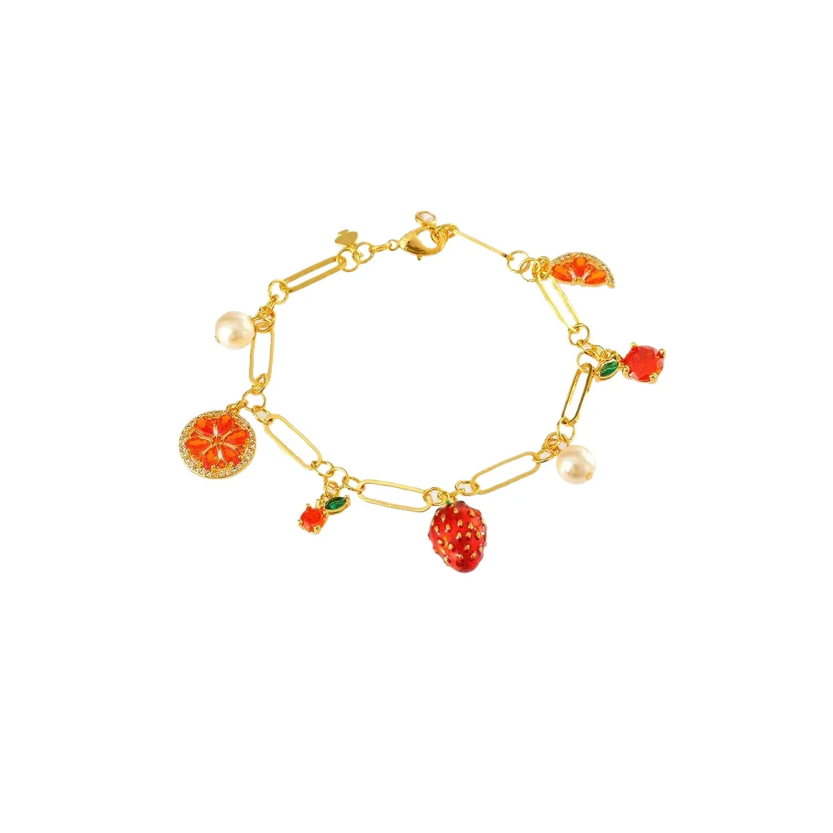 Cute European American Strawberry Lemon Bracelet High‑End Light Luxury New Enamel Zircon Niche Fashion Bracelets for Women