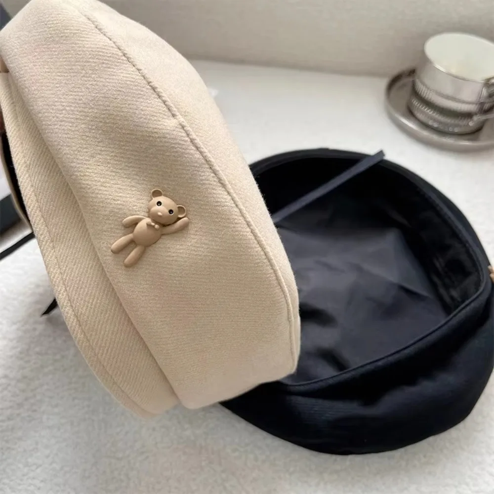 Fashionable Little Bear Woolen Newsboy Hat Solid Color Windproof Beanies Bonnet Keep Warm Cloud Painter Cap Women Girl