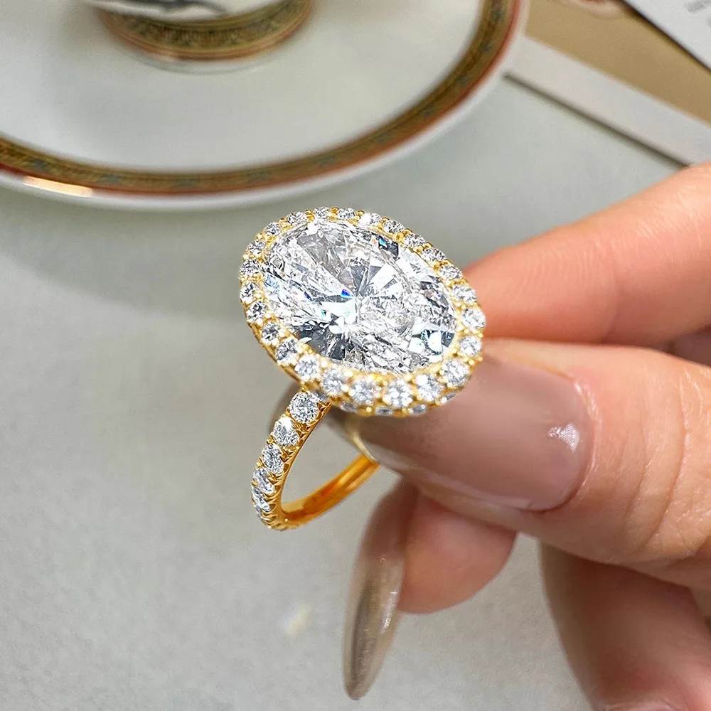 High Jewelry 5ct Solid 14K Gold Ring IGI Lab grown Diamond Ring Oval shape D VVS-VS1Diamond wedding ring