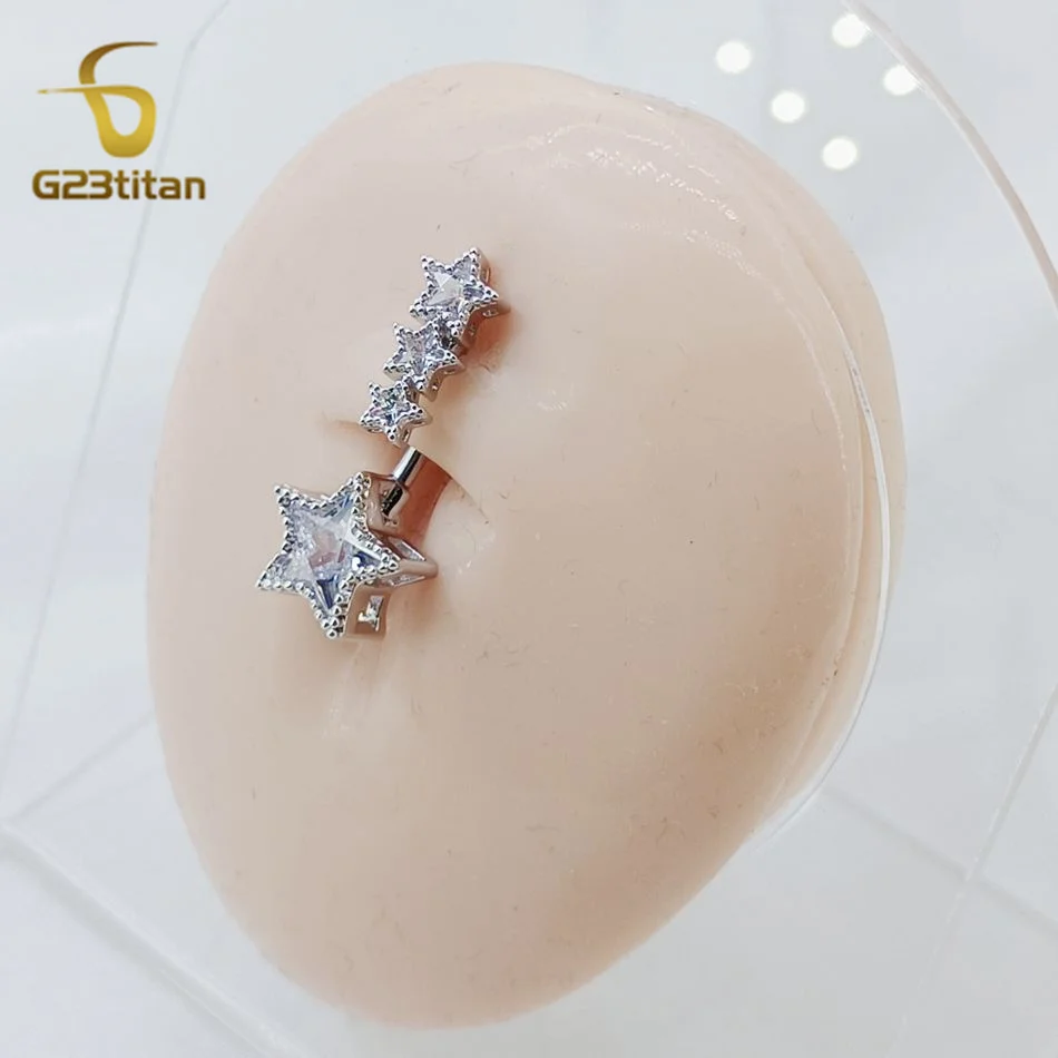 High Quality Star Zircon Belly Button Rings 6-16mm 14G Length Titanium or Steel Bar Body Piercing Anti Allergic Navel Jewelry
