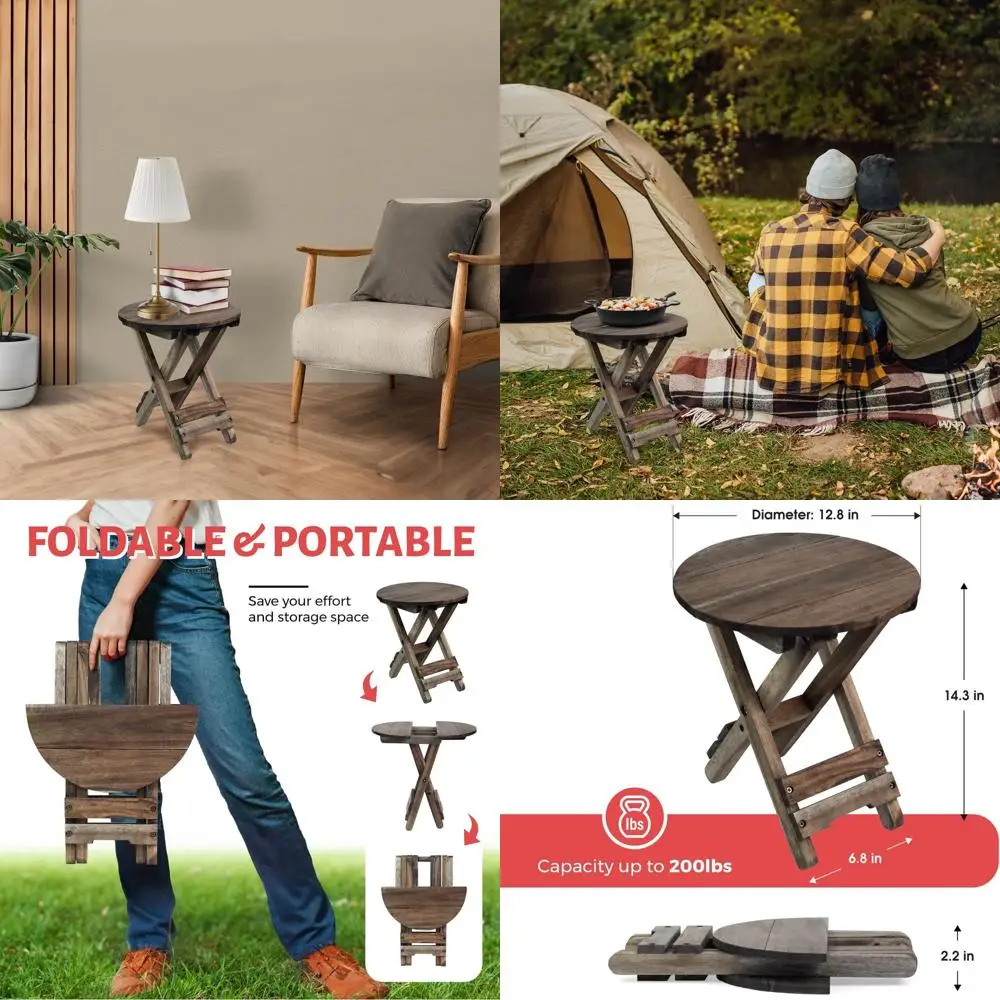 

Компактный уличный приставной столик, портативный деревянный журнальный столик, круглый, отделка под орех — набор из 2 шт.